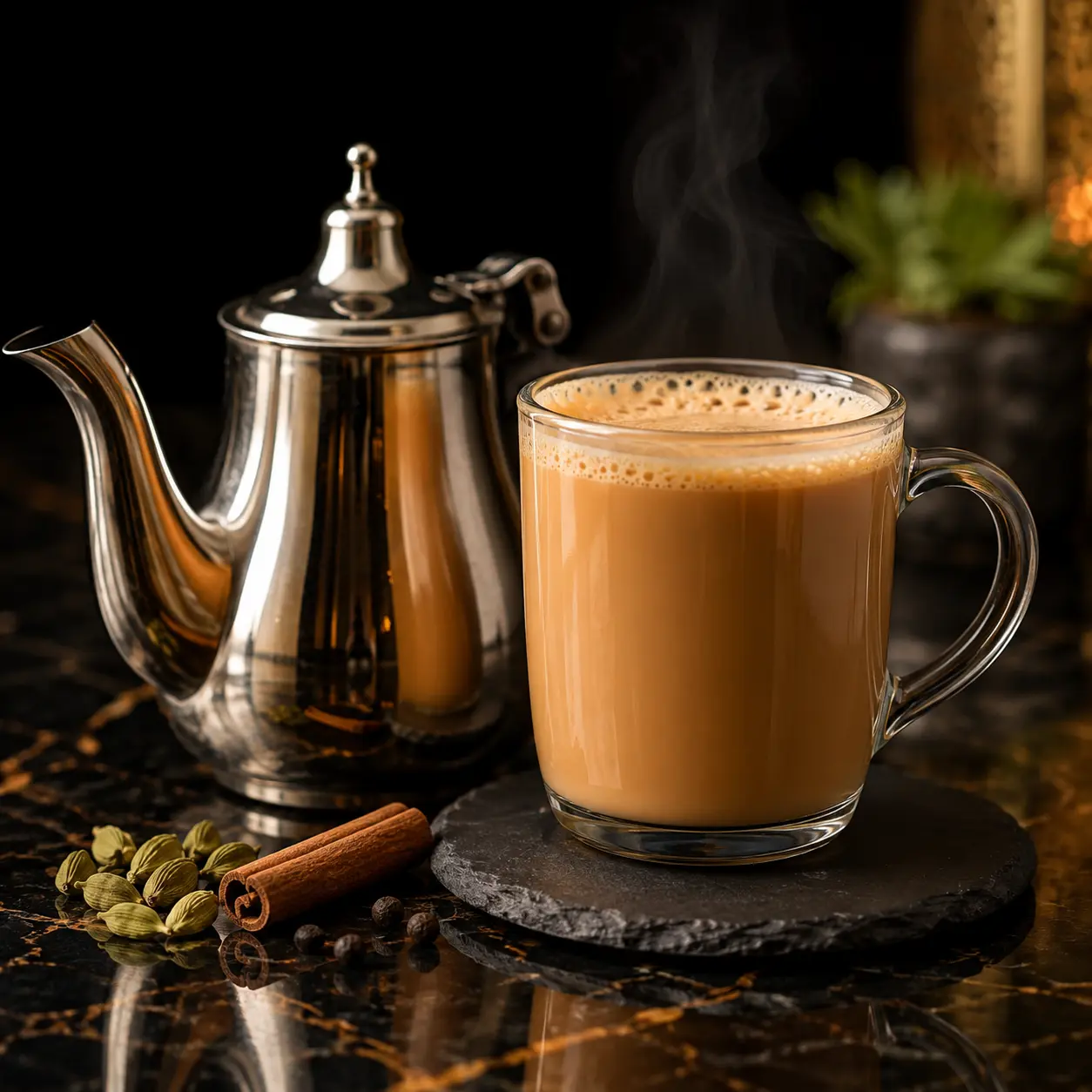 Traditional karak chai tea service at Centerpiece